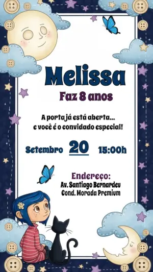 Convite de Aniversário Coraline para Editar Online