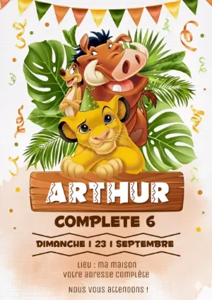 Invitation Anniversaire Le Roi Lion à Modifier en Ligne