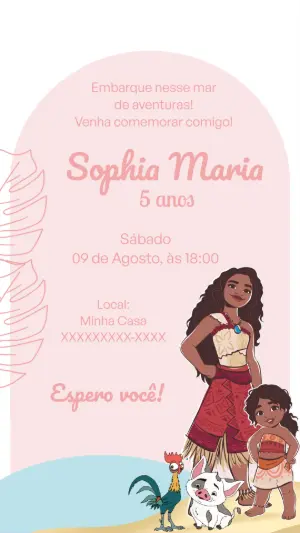 Convite de Aniversário Moana Baby e Amigos para Editar Online