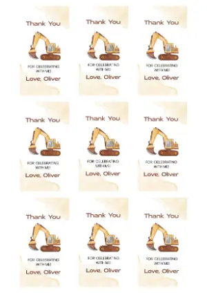 Editable Construction Thank You Tags with Excavator
