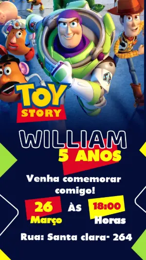 Convite Digital Toy Story Infantil para Aniversário Editável
