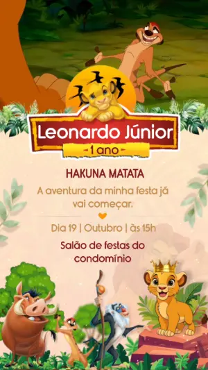 Vídeo Convite de Aniversário O Rei Leão para Editar Online