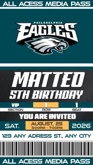 Editable Eagles Football Birthday Ticket Invitation