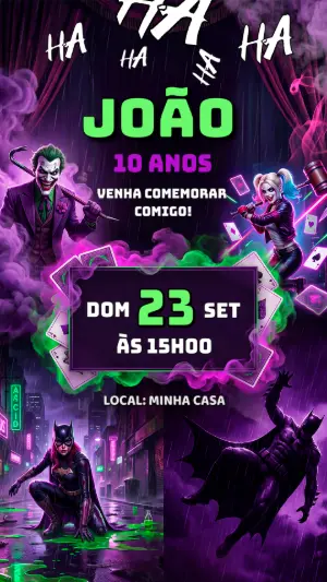 Convite de Aniversário Coringa: Modelo Digital Editável
