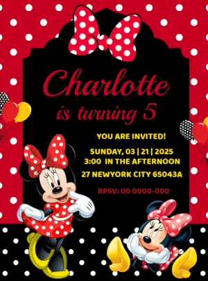 Editable Minnie Mouse Red Birthday Invitation
