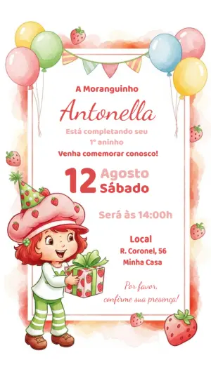 Convite de Aniversário Moranguinho para Editar Online