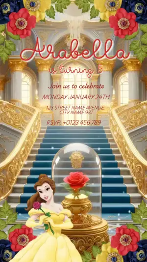 Animated Princess Belle Birthday Invitation | Editable Video Template