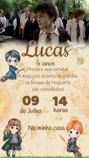 Convite Animado Aniversário Harry Potter para Editar Online