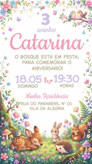 Convite Aniversário Infantil Bosque Encantado Editável