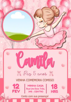 Convite de Aniversário Bailarina Rosa Delicado para Editar