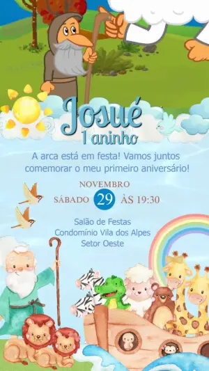 Convite Animado Aniversário Arca de Noé para Editar Online