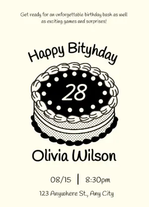 Editable Minimalist Birthday Invite | Black & Beige Cake Design