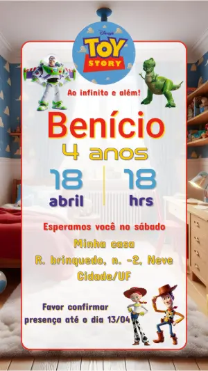 Convite Digital Toy Story: Modelo Editável para Aniversário