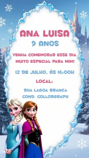 Convite de Aniversário Frozen com Elsa e Anna para Editar
