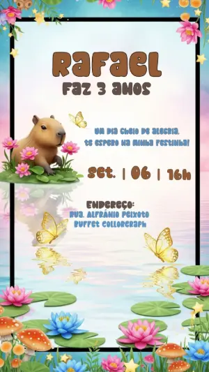 Convite Aniversário Capivara Fofa para Editar Online