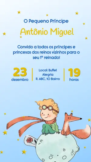 Convite de Aniversário O Pequeno Príncipe Editável Online