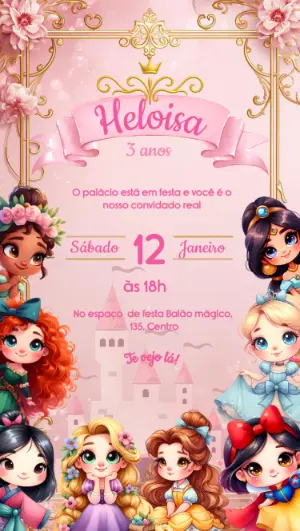 Invito di compleanno Principesse – Statico – Janeiro 