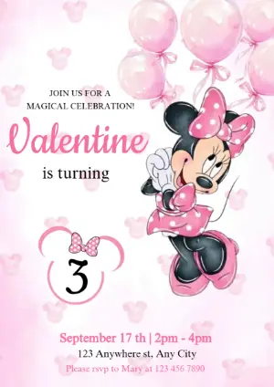 Editable Pink Minnie Mouse Birthday Party Invitation