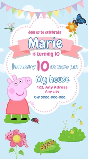 Peppa Pig Themed Birthday Invitation - Editable Template