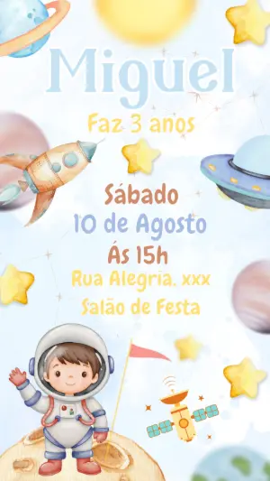 Convite de Aniversário Astronauta Fofo para Editar Online