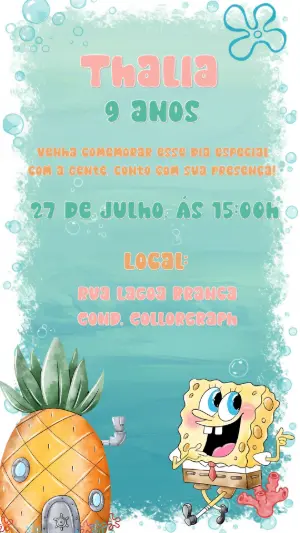 Convite de Aniversário Bob Esponja para Editar Online