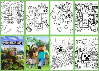 Kit de Desenhos Minecraft para Colorir Editável para Festa