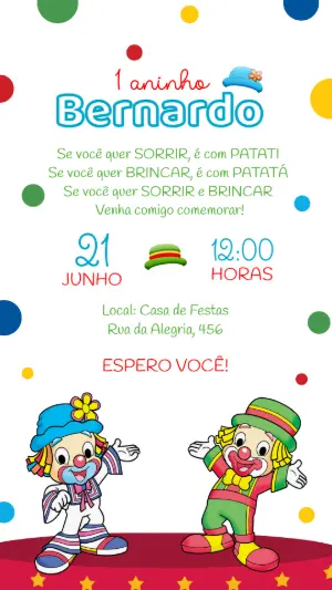 Convite de Aniversário Patati Patatá Colorido para Editar