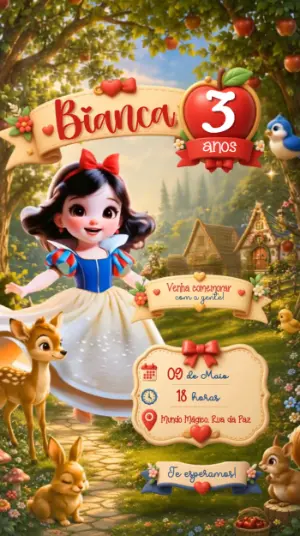 Convite Animado Branca de Neve: Vídeo de Aniversário para Editar