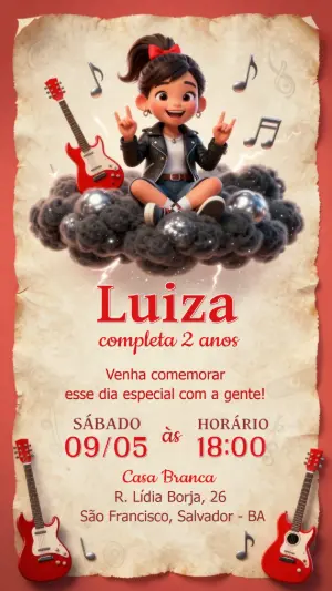 Convite de Aniversário Rock Menina 3D Modelo Editável