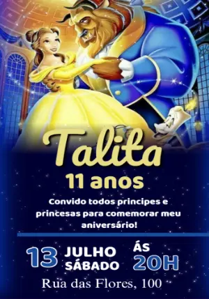 Convite Aniversário A Bela e a Fera para Editar Online