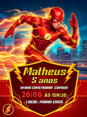 Convite de Aniversário Flash Super-Herói para Editar