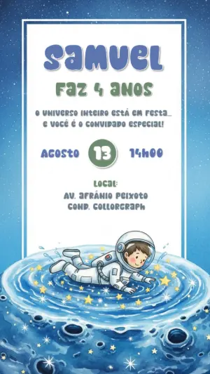 Convite de Aniversário Astronauta no Espaço para Editar