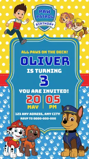 Invito di compleanno Paw Patrol – Statico – Wolf Designer