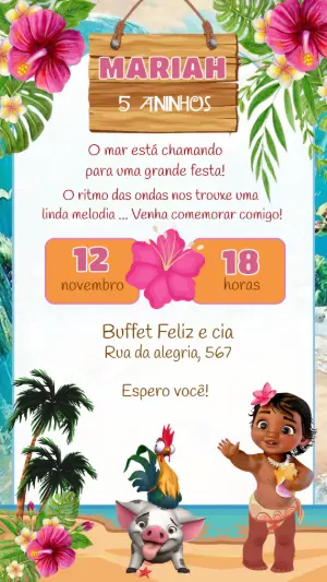 Convite de Aniversário Moana Baby para Editar Online