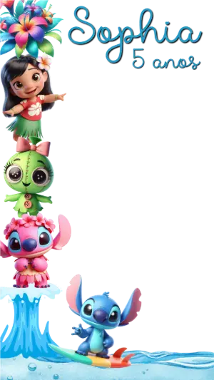 Moldura para Stories Lilo & Stitch para Aniversário Infantil Editável