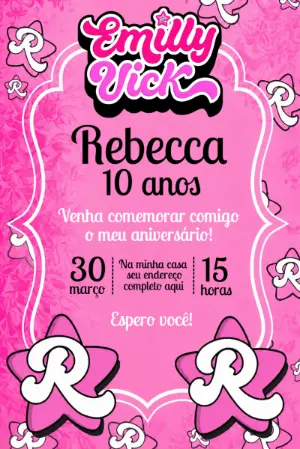 Convite de Aniversário Emilly Vick Editável para Editar