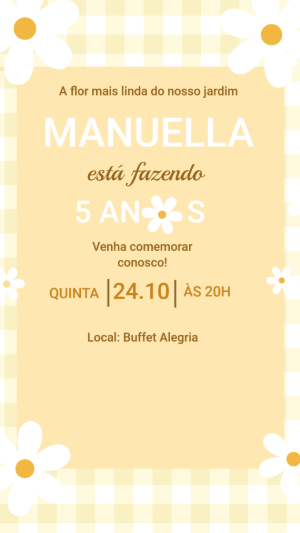 Convite de Aniversário Infantil Margaridas Amarelo Editável