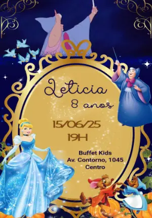 Convite Animado Aniversário Cinderela para Editar Online