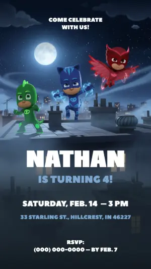 PJ Masks Birthday Invitation Editable Template for Kids