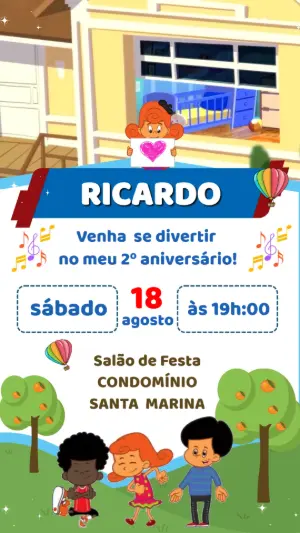 Convite Animado Aniversário 3 Palavrinhas para Editar