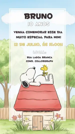 Convite de Aniversário Snoopy para Editar e Imprimir