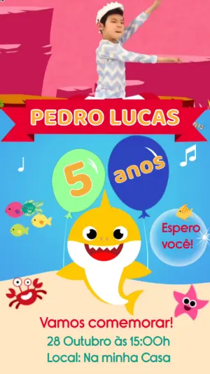 Convite Animado Aniversário Baby Shark para Editar Online