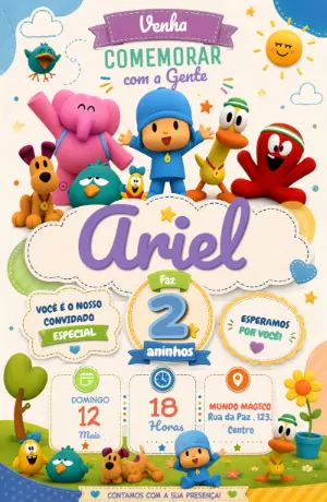 Convite de Aniversário Pocoyo para Editar