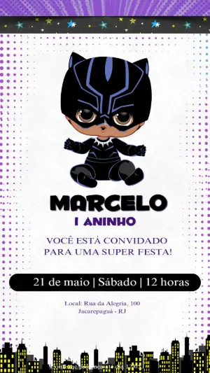 Convite de Aniversário Pantera Negra Baby Editável