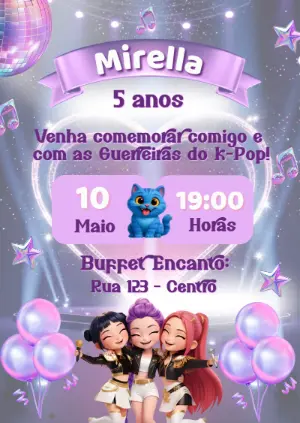 Invitation d'anniversaire KPop Demon Hunters – Statique – Convites e Artes Digitais