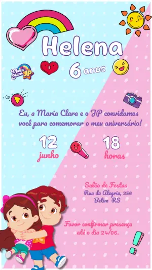 Convite de Aniversário Maria Clara e JP Digital para Editar