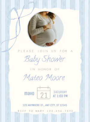 Editable 'Bearly Wait' Blue Baby Shower Invitation Template