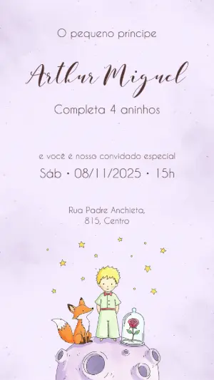 Convite de Aniversário Pequeno Príncipe para Editar Online