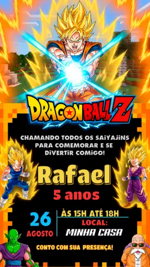 Convite de Aniversário Dragon Ball Z Goku Editável