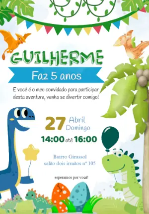 Convite Aniversário Dinossauro Fofo para Editar Online